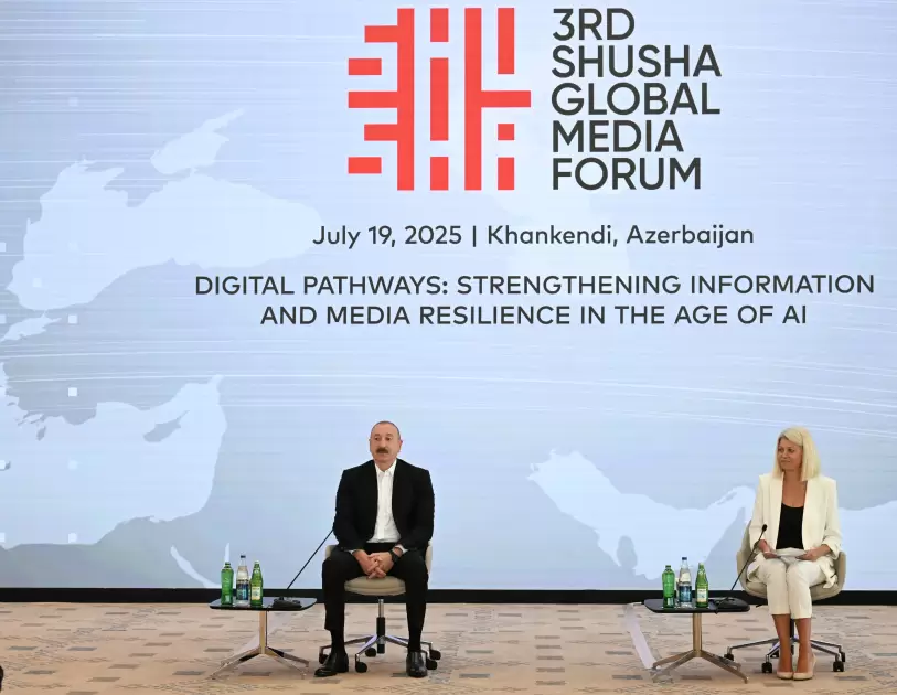 III Şuşa Qlobal Media Forumunun iştirakçıları ilə görüş keçirilib  Prezident İlham Əliyev görüşdə iştirak edib
